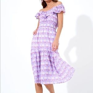 Oliphant RUFFLE NECK MIDI DRESS- KERALA LAVENDER